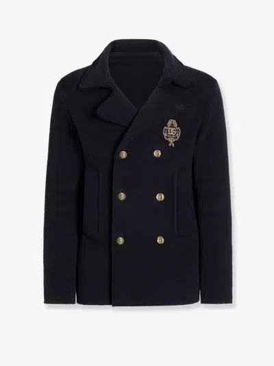 Dolce & Gabbana Virgin Wool Blazer With Iconic Crest In Black