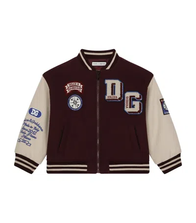 Dolce & Gabbana Kids' Virgin Wool-blend Bomber Jacket In Brown