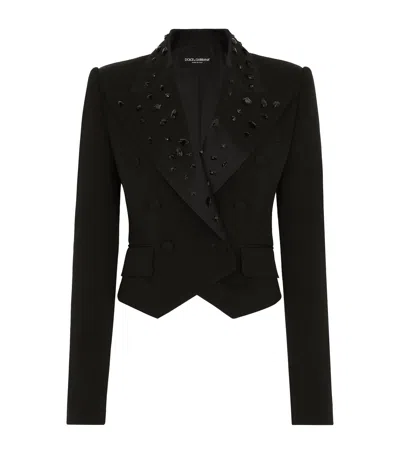 DOLCE & GABBANA VIRGIN WOOL-BLEND EMBELLISHED CROPPED BLAZER