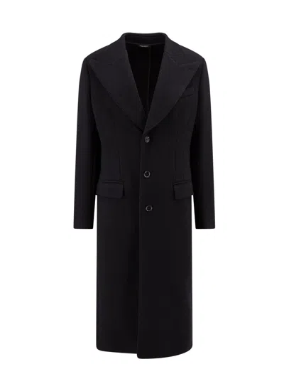 Dolce & Gabbana Virgin Wool Blend Flared Coat In Black