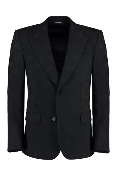 Dolce & Gabbana Virgin Wool Blend Single-breasted Jacket With Padded Shoulders In Black