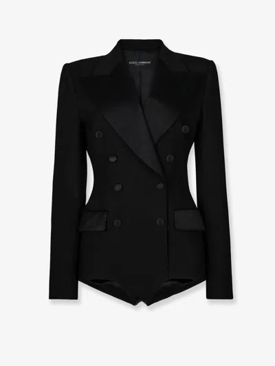 Dolce & Gabbana Virgin Wool Blend Tuxedo Blazer With Body Detail In Black