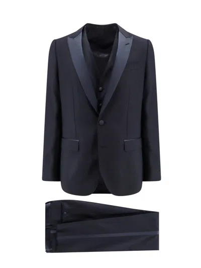 Dolce & Gabbana Virgin Wool Blend Tuxedo With Gilet And Satin Profiles In Blue