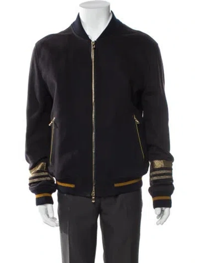 Pre-owned Dolce & Gabbana Virgin Wool Bomber Jacket In Blue