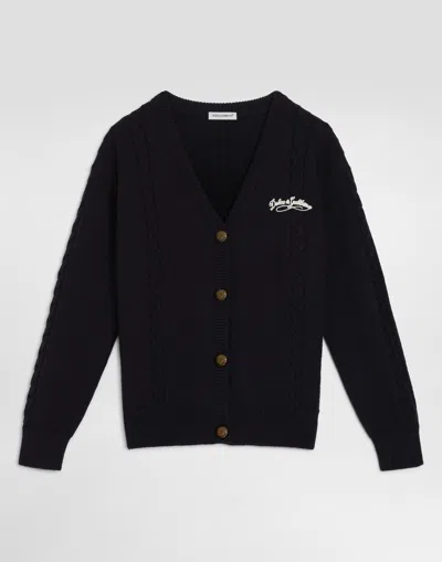 Dolce & Gabbana Kids' Virgin Wool Cardigan In Black