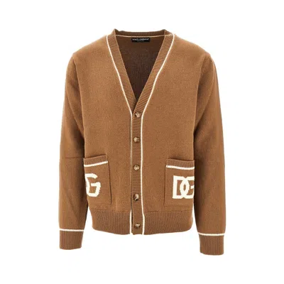 Dolce & Gabbana Crewneck Sweater With Ribbed Cuffs And Pockets In Brown