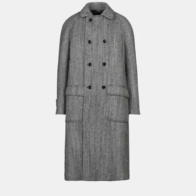 Pre-owned Dolce & Gabbana Virgin Wool Coat 46 In Grey