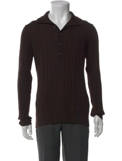 Pre-owned Dolce & Gabbana Virgin Wool Collar Cardigan In Brown