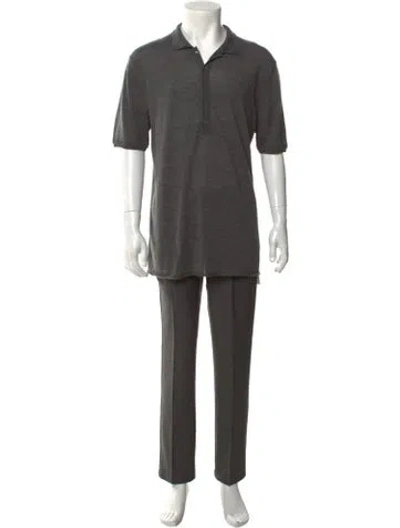 Pre-owned Dolce & Gabbana Virgin Wool Collar Polo Shirt In Grey