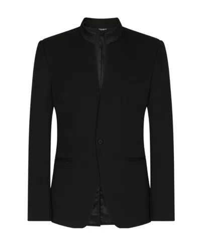 Dolce & Gabbana Virgin Wool Collarless Blazer In Black
