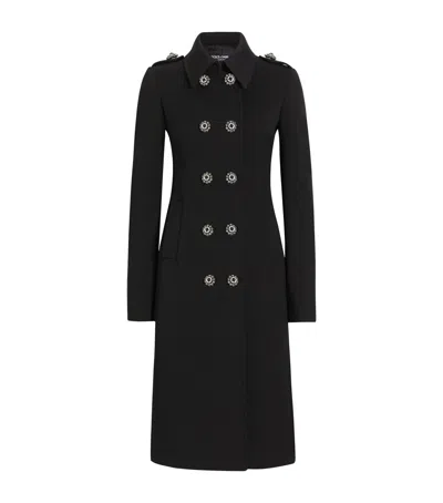 Dolce & Gabbana Virgin Wool Double-breasted Overcoat In Black