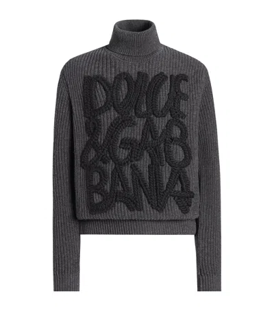 Dolce & Gabbana Virgin Wool Embroidered Rollneck Sweater In Multi