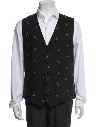 Pre-owned Dolce & Gabbana Virgin Wool Floral Print Suit Vest In Grey