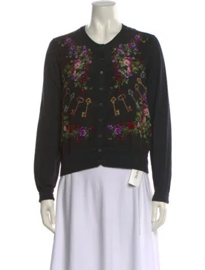 Pre-owned Dolce & Gabbana Virgin Wool Floral Print Sweater In Black