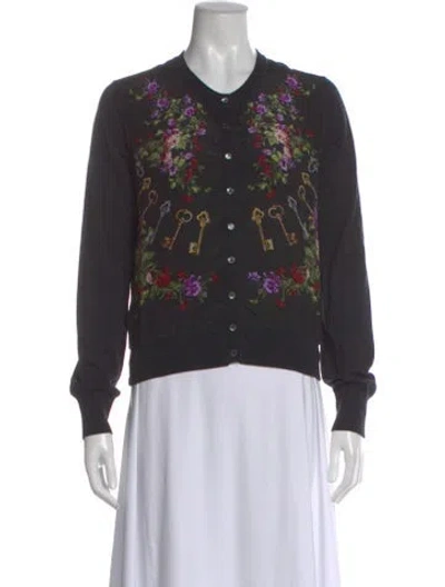 Pre-owned Dolce & Gabbana Virgin Wool Floral Print Sweater In Black