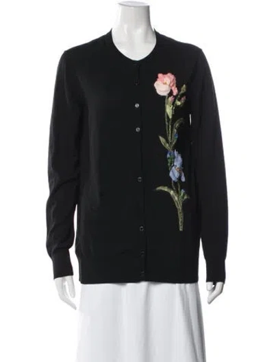 Pre-owned Dolce & Gabbana Virgin Wool Floral Print Sweater In Black