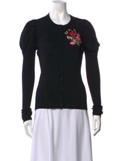 Pre-owned Dolce & Gabbana Virgin Wool Floral Print Sweater In Black