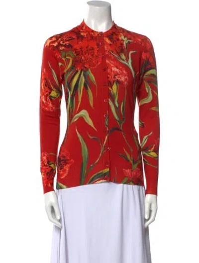 Pre-owned Dolce & Gabbana Virgin Wool Floral Print Sweater In Red