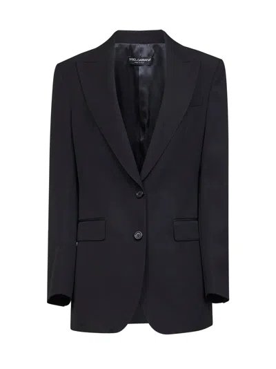 Dolce & Gabbana Virgin Wool Gabardine Blazer In Blue