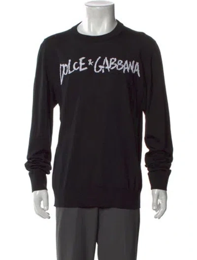 Pre-owned Dolce & Gabbana Virgin Wool Graphic Print Pullover In Black