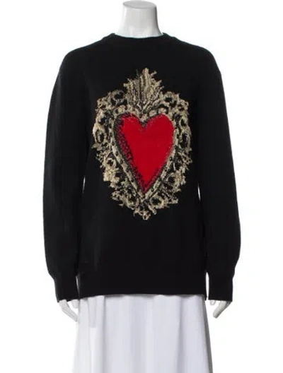 Pre-owned Dolce & Gabbana Virgin Wool Graphic Print Sweater In Black