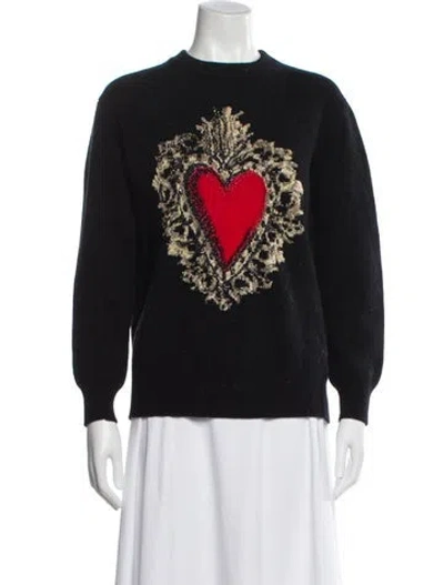 Pre-owned Dolce & Gabbana Virgin Wool Graphic Print Sweater In Black