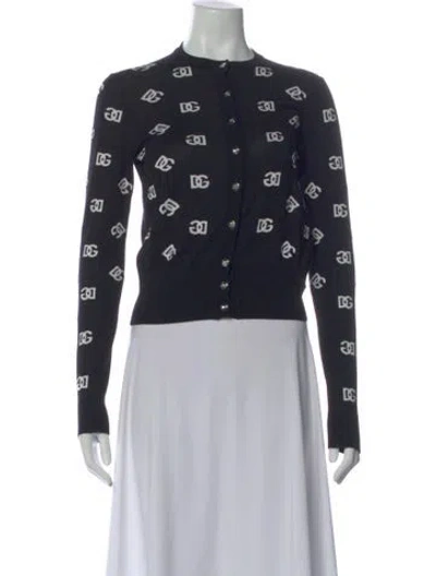 Pre-owned Dolce & Gabbana Virgin Wool Graphic Print Sweater In Black