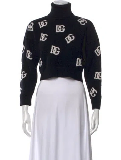 Pre-owned Dolce & Gabbana Virgin Wool Graphic Print Sweater In Black