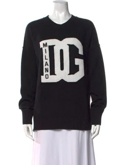 Pre-owned Dolce & Gabbana Virgin Wool Graphic Print Sweater In Black
