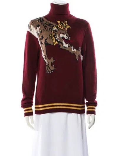 Pre-owned Dolce & Gabbana Virgin Wool Graphic Print Sweater In Burgundy