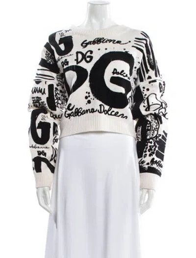 Pre-owned Dolce & Gabbana Virgin Wool Graphic Print Sweater In Neutral