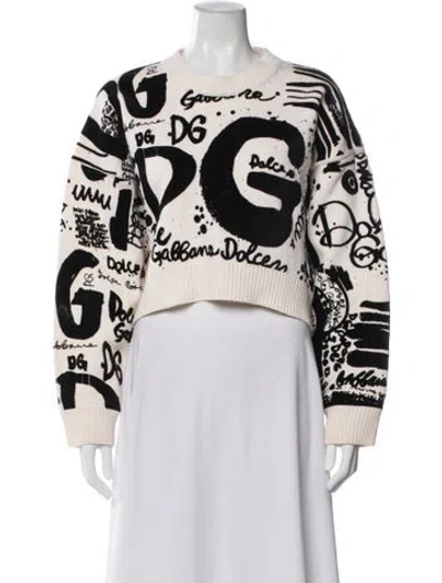 Pre-owned Dolce & Gabbana Virgin Wool Graphic Print Sweater In Neutral
