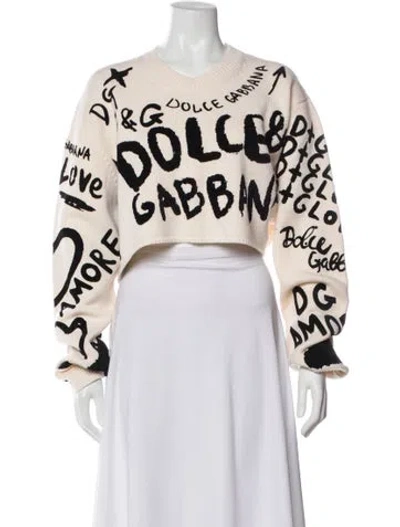 Pre-owned Dolce & Gabbana Virgin Wool Graphic Print Sweater In Neutral