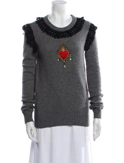 Pre-owned Dolce & Gabbana Virgin Wool Graphic Print Sweater In White
