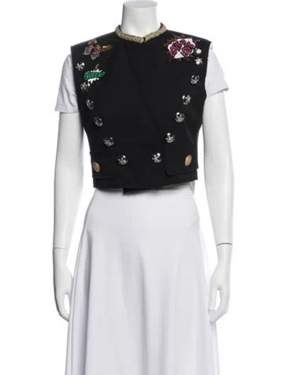 Pre-owned Dolce & Gabbana Virgin Wool Graphic Print Vest In Black