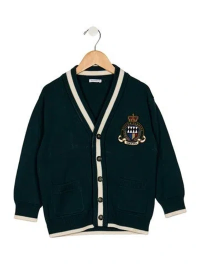 Pre-owned Dolce & Gabbana Babies' Virgin Wool Green And Multicolor Patterned Cardigan With Patch Embroidery Accent On Front