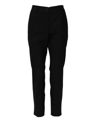 Dolce & Gabbana Virgin Wool High Waist Tapered Trousers In Black