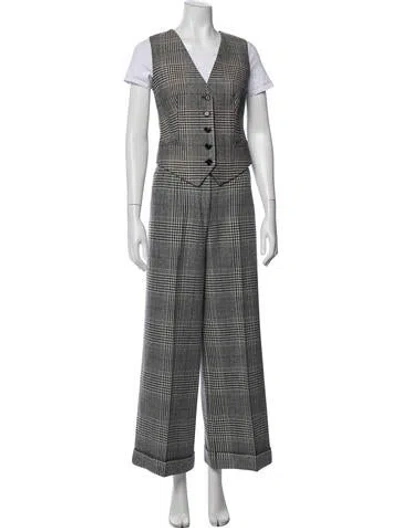 Pre-owned Dolce & Gabbana Virgin Wool Houndstooth Print Pant Set In White