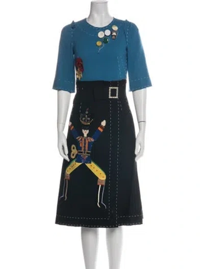 Pre-owned Dolce & Gabbana Virgin Wool Knee-length Dress In Blue