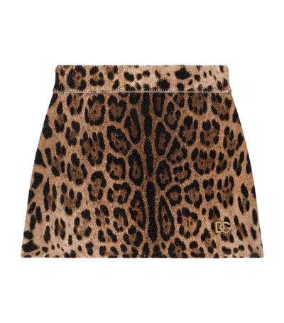 Dolce & Gabbana Kids' Virgin Wool Leopard Print Skirt In Brown