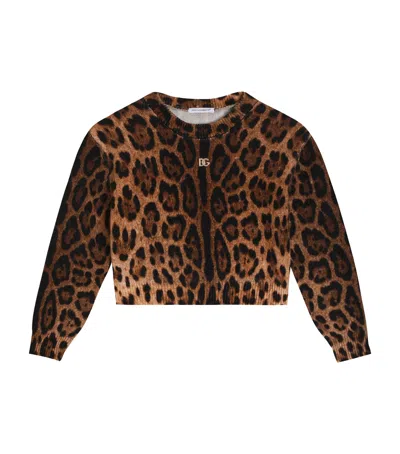 Dolce & Gabbana Kids' Virgin Wool Leopard Print Sweater In Brown