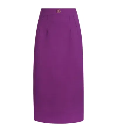 Dolce & Gabbana Virgin Wool Logo Pencil Midi Skirt In Purple