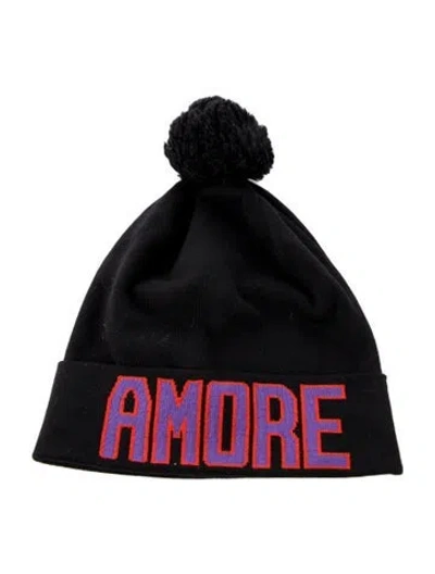 Pre-owned Dolce & Gabbana Virgin Wool Logo Pom-pom Accent Beanie In Black