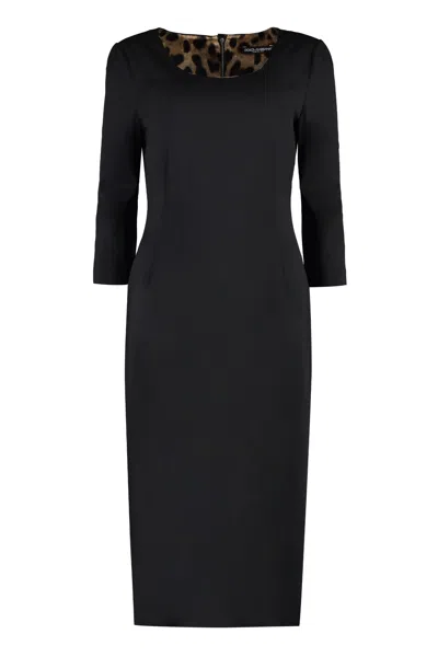 Dolce & Gabbana Virgin Wool Midi Dress In Black