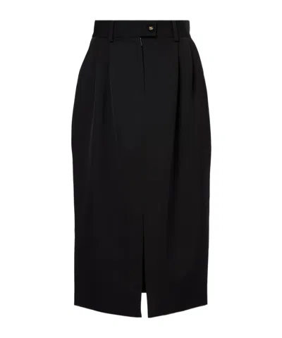 Dolce & Gabbana Virgin Wool Midi Skirt In Black