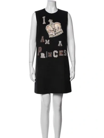 Pre-owned Dolce & Gabbana Virgin Wool Mini Dress In Blue