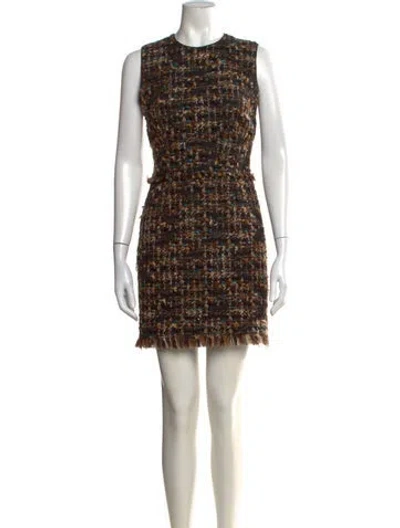 Pre-owned Dolce & Gabbana Virgin Wool Mini Dress In Brown