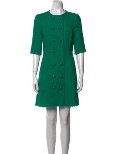 Pre-owned Dolce & Gabbana Virgin Wool Mini Dress In Green