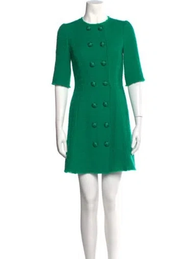 Pre-owned Dolce & Gabbana Virgin Wool Mini Dress In Green
