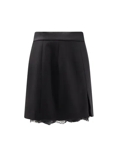 Dolce & Gabbana Virgin Wool Miniskirt With Lace Detail In Black
